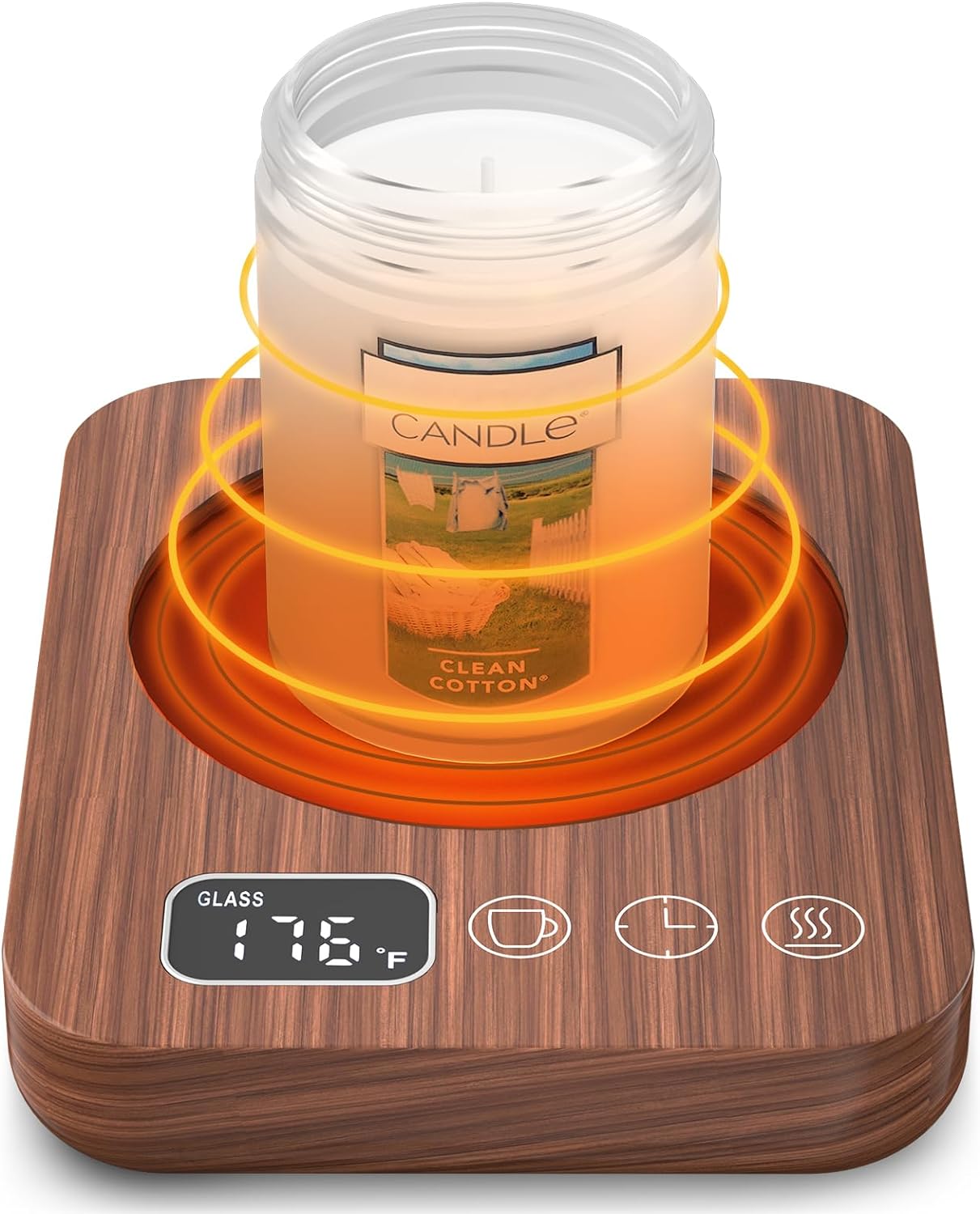 REIDEA Jar Candle Warmer Plate with Timer, 9-Temperature Settings (Wood Grain)